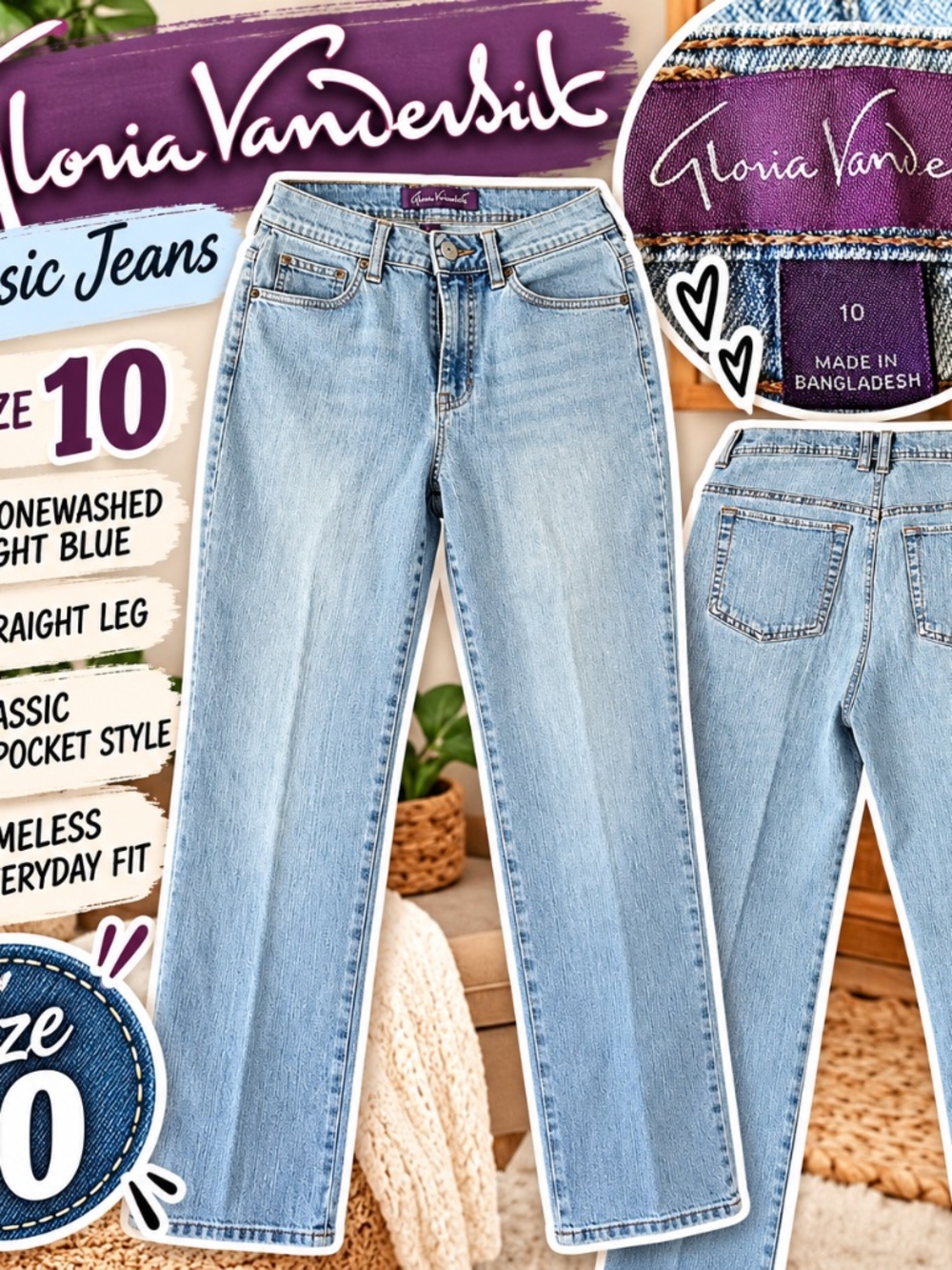 Gloria Vanderbilt Light Wash Straight Leg Jeans Size 10 Y2K Denim